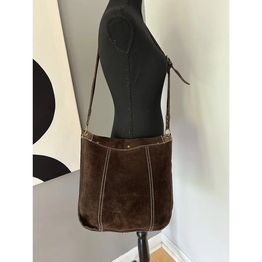 Vintage GAP Brown Suede Leather Crossbody Bag Purse Y2K Festival Boho